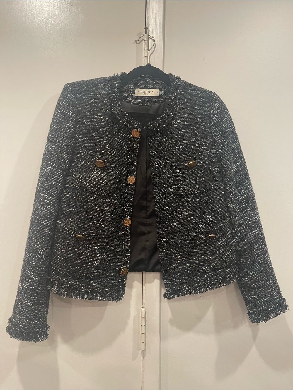 Black Tweed Fringe Collar Jacket size S